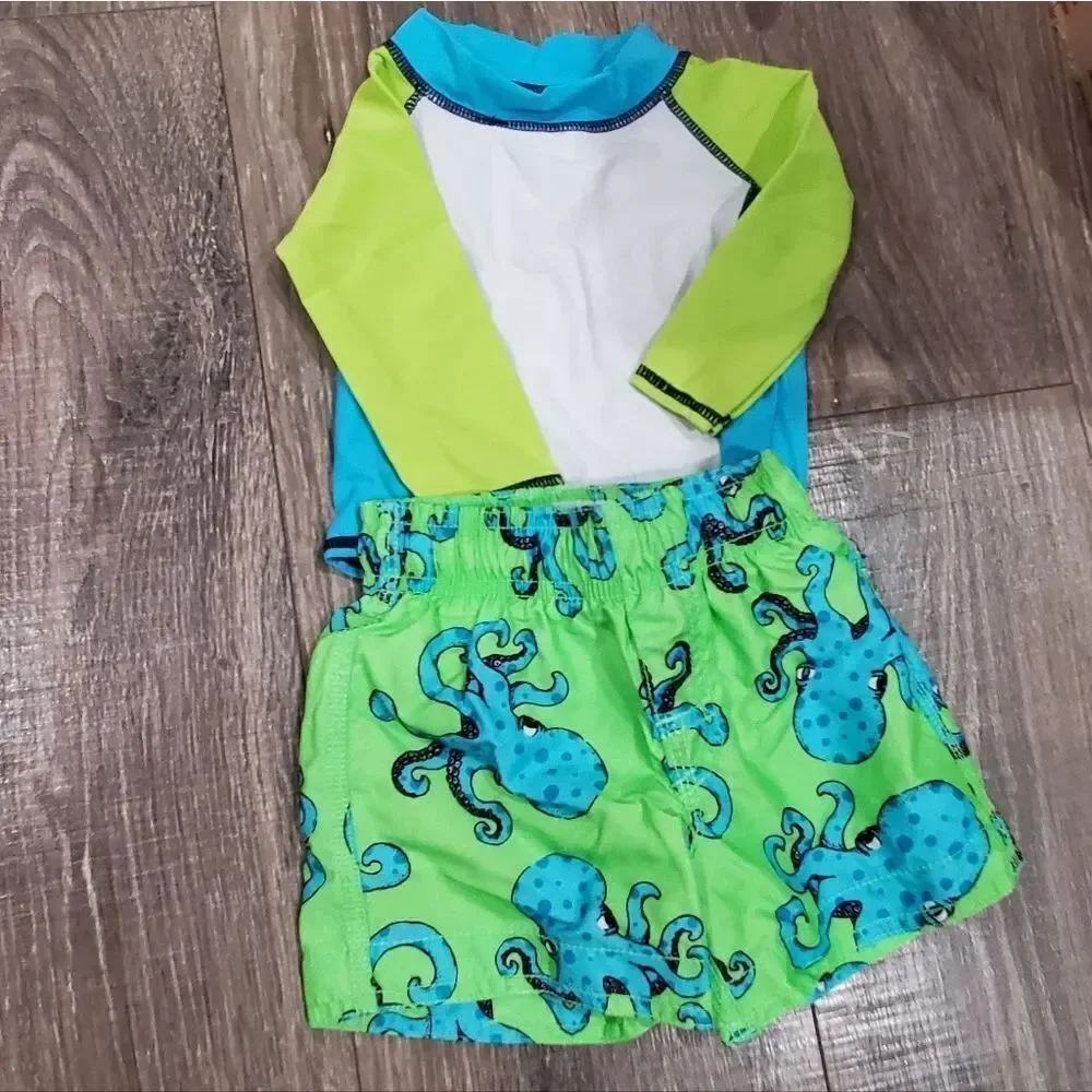 Boys Baby Swim Sets Size 12-18M Kids Swim Set - Orange and Green 2 Pieces